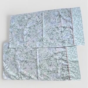 Cannon Vintage King 2 Pillowcases Floral Tropical Print Green Pink Trim No Iron